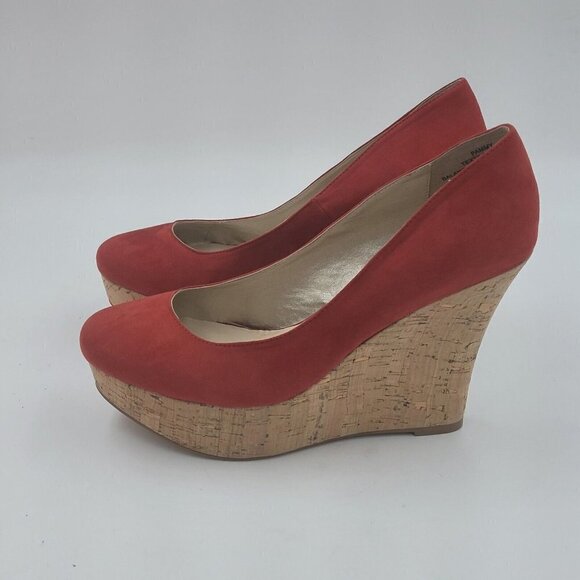 Boston Proper Pammy Red Platform Cork Wedge Closed Toe Heel Women's Size 10M - Picture 2 of 12